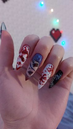 #aesthetic #animeartist #nails #tokyoghoul #маникюр Tokyo Ghoul Nails Acrylic, Tokyo Ghoul Nail Art, Tokyo Ghoul Nails, Tokyo Nails, Tokyo Ghoul Rize, Cell Art, Anime Nails, Anime Halloween, Get Nails