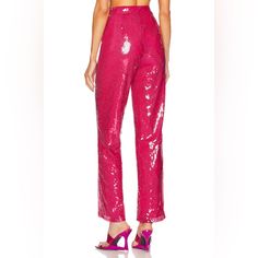 Georgie Pant In Hot Pink More To Come M New! Sequin Pants Product Details 100% Polyester Made In China Hand Wash Zip Fly With Hook And Bar Closure Lightweight Sequin Embellished Fabric Item Not Sold As Set 14" At The Knee And 14" At The Leg Opening Revolve Style No. Moto-Wp9 Manufacturer Style No. Mtp8 H22 Size M Size & Fit M 29¼ 39½ Product Measurements Inseam 28.0" Rise 13.0" Knee Opening 14" Leg Opening 14" Glamorous Pink Pants For Party Season, High Waist Pink Evening Bottoms, Pink High Waist Bottoms For Evening, High Waist Pink Bottoms For Evening, Chic Straight Leg Pants For Party Season, Spring Party Bottoms With Tapered Leg, Pink Straight Pants For Party, Pink Sequined Pants For Party Season, Glamorous Straight Leg Pants For Spring