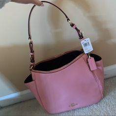 Bubblegum Nwt Perfect Condition 11"L X 5"W X 10"H Pink Leather Hobo Bag With Handles, Pink Bucket Satchel With Top Carry Handle, Coach Bag For Errands, Pink Luxury Hobo Bag, Coach Hobo Bag With Detachable Handle For Errands, Coach Shoulder Bag With Detachable Handle For Errands, Coach Bucket Bag With Top Carry Handle, Coach Hobo Bag With Removable Pouch And Top Handle, Coach Top Handle Shoulder Bag For Errands