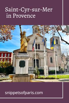 the statue of liberty in front of a church with text overlay that reads saint - cry - sur - mer in provence