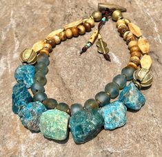 Bohemian Choker Chunky Aqua Blue Apatite,  Amazonite and African Tribal Beads African Beaded Jewelry, Bohemian Choker Necklace, Bohemian Chic Jewelry, African Brass Beads, Ocean Inspired Jewelry, Artisan Jewelry Necklaces, Boho Chic Necklace, Art Necklaces, Chic Necklace