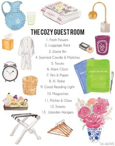 the cozy guest room poster is displayed on an iphone screen with other items in it