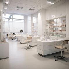 an empty salon with white furniture and large windows