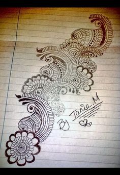 a drawing on lined paper with the words love and two birds in paisley style design