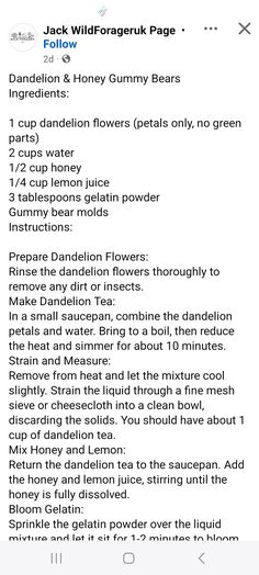 the recipe for jack and honey gummy bears is shown on an iphone screen, with text above it