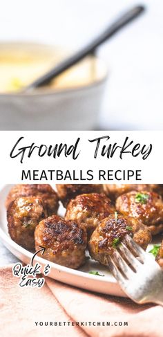 Are you looking for delicious and healthy ground turkey recipes? Try these incredibly easy turkey meatballs. Trust me, our recipe stands out. They turn out to be the absolute best juicy turkey meatballs you've ever tasted. Perfect for dinner or as an appetizer. Enjoy them with rice, pasta, and sauce, or serve as a standalone appetizer. Bonus: they're high in protein! Discover this healthy meal idea today at yourbetterkitchen.com, along with other healthy dinner recipes.