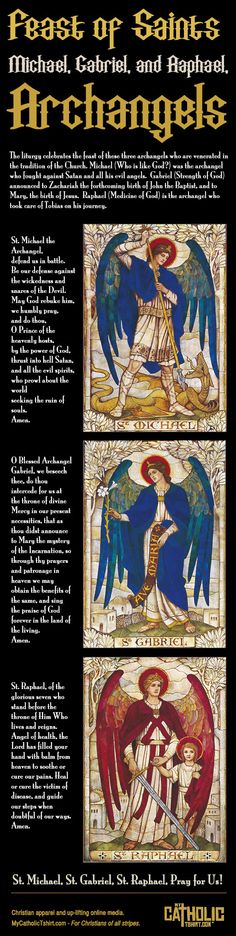 an advertisement for the feast of saint michael and raphaels, with two images of angels