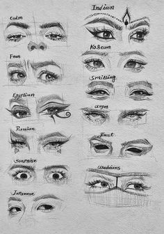 a drawing of different types of eyes