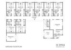 the ground plan for an office building with multiple floors and several rooms, including one bedroom