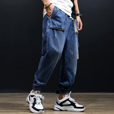 Fashion Streetwear Men Loose Fit Multi-Pockets Hip Hop Jogger Jeans – Kidenhouse Men Fashion 2020, Hip Hop Jeans, Baggy Sweatpants