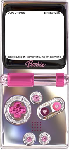 some pink items in a clear box with a white label on it and the words barbie written