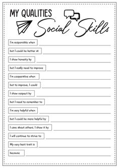 Social Skills Interventions, Social Work Skills, Social Skill Worksheet, Self Awareness Worksheets Free Printable, Social Skills Therapy Activities, Sel Worksheets For Middle School, Teen Social Skills Activities, Identifying Emotions Worksheet