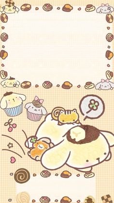 an image of a cartoon bear with cupcakes and donuts in the background