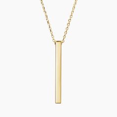 Engravable Vertical Bar Pendant - 14K Yellow Gold. Engravable on all four sides, this lustrous bar hangs elegantly from a cable chain for a sleek and sophisticated look. Classic Everyday 14k Gold Bar Necklace, Elegant Gold Bar Necklace With Cable Chain, Elegant 14k Gold Bar Necklace With Cable Chain, Modern 14k Yellow Gold Bar Necklace, Elegant 14k Gold Rectangular Bar Necklace, Classic Gold Bar Necklace For Everyday, Gold Bar Necklace With Adjustable Chain For Formal Events, Gold Bar Necklace With Adjustable Chain For Formal Occasions, Formal Gold Bar Necklace With Adjustable Chain