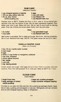 an old recipe book with instructions on how to bake cake in the oven and what to use it