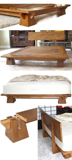 the bed frame is made out of wood