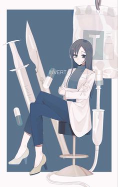 a woman sitting on top of a chair next to a giant toothbrush and tube