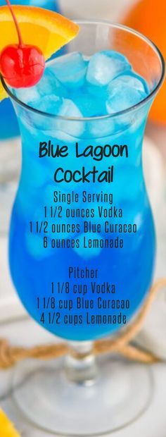 Blue Lagoon Cocktail, Fun Drinks Alcohol, Alcholic Drinks, Party Drinks Alcohol, The Blue Lagoon