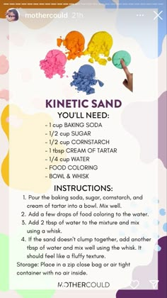 the instructions for how to make an ice cream sundae with colored powders on it