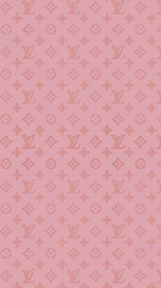 a pink wallpaper with many different types of louis vuitton logos on it