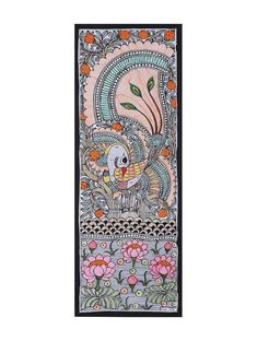 an intricately decorated wall hanging with flowers and birds