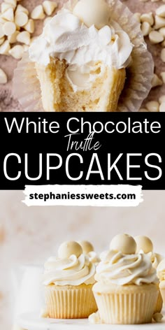 white chocolate cupcakes with whipped cream frosting on top