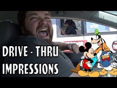 a man in a car with the words drive thru impressions