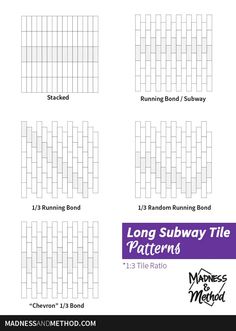 the long subway tile pattern is shown in purple and white, along with instructions for how to