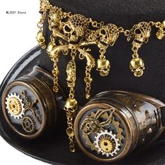 Punk Style Goggles Top Hat Gear Chain Skeleton Jazz Hat Steampunk Hat Victorian Halloween Hat for Victorian Halloween, Halloween Hat, Jazz Hat, Punk Skull, Steampunk Hat, Hat Party, Halloween Hats, Retro Punk, Hat Men