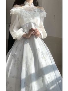 Aesthetic Victorian White Floral Dress - Juneptune Formal Dress Office, Party Formal Dress, Vintage Midi Dress, Dress Office, Vintage Midi Dresses, By Any Means Necessary, Dress Korean, Dress Aesthetic, Dress Order