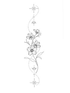 a line drawing of flowers and stars on a white background with space for the text