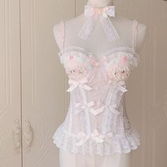 [Handmade Lingerie] Flower Fairy Lace Corset Pink Lace Bodysuit Outfit, Pink Lace Wedding Corset, Luxury Pink Feminine Corset, Pink Princess Corset, Pretty Pink Lingerie, Coquette White Lace Corset, Pastel Lingerie, Pink Lingerie, Cute Lingerie