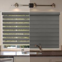 two different shades of blinds in a kitchen