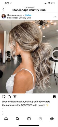 Updo Ponytail Hairstyles Wedding, Half Hair High Ponytail, Messy Pony Wedding Hair, Updos Ponytail Wedding, Loose Pony Updo, Elegant Prom Hairstyles Ponytail, Wedding Ponytails For Bridesmaids, Bride Hairstyles Ponytail Curls, Bridal Hair Styles Ponytail