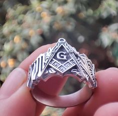 Masonic ring real silver, Masonic ring, Masonic jewelry, handmade ring, men's masonic rings Masonic Signs, Masonic Jewelry, Masonic Ring, Jewelry Handmade, Rings Statement, Handmade Ring, Statement Rings, Silver Ring, Jewelry Rings