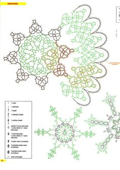 the diagram shows how to draw snowflakes with colored pencils and crochet