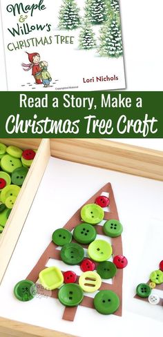 a christmas tree made out of buttons with the text read a story make a christmas tree craft