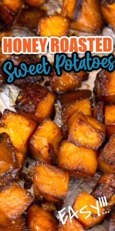 honey roasted sweet potatoes with text overlay