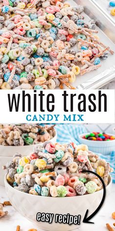 White Trash Candy. Open your pantry, dump a bunch of salty sweet snack foods in a bowl and cover it with white chocolate. Homemade candy at its easiest! Random Pantry Recipes, White Trash Party Mix Recipe, Snack Mixes For Kids, Salty Snack Ideas, Sweet And Salty Snacks, Salty Sweet Snacks, Picnic Snacks, Chocolate Homemade, Shugary Sweets