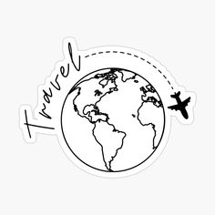 an airplane flying around the earth with love written on it stickers are in black and white