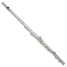 a silver flute on a white background