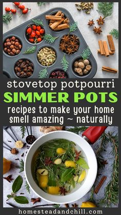 the recipe for stovetop potpouri summer pots is shown