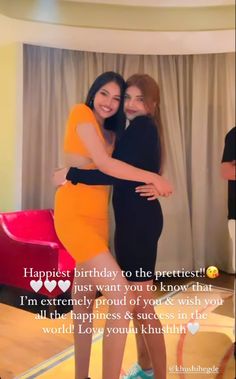 two women hugging each other with the caption happy birthday to the prettiest