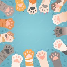 a group of paws with hearts and paw prints in the middle - miscellaneous objects illustrations