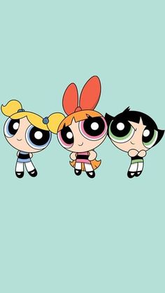 the powerpuff girls wallpaper with three cartoon characters in different colors and sizes