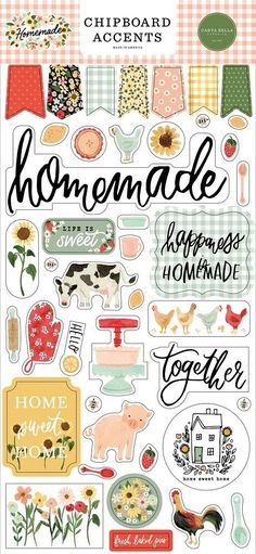 a sticker sheet with the words, home made and farm animals