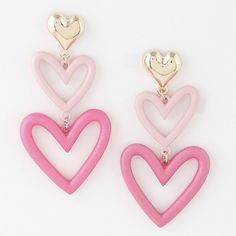 * Triple Hearts Drop Earrings * 1.2 X 2" Approx Preppy Earrings, Statement Piece Jewelry, Silver Butterfly Earrings, Pink Heart Earrings, Large Stud Earrings, Silver Chandelier Earrings, Triple Heart, Geometric Hoop Earrings, Oval Stud Earrings