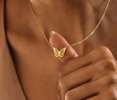 14K Gold Butterfly Necklace , Dainty Gold Necklace , Minimalist Jewelry  , Necklace for Women , Handmade Jewelry , Birthday Gift , Butterfly Dainty Gold Necklace Minimalist Jewelry, Gold Dainty Butterfly Pendant Necklace, Dainty Gold Butterfly Pendant Necklace, Dainty Yellow Gold Butterfly Necklace, Delicate Gold Butterfly Charm Necklace, 14k Gold Butterfly Necklace, Dainty Gold-plated Yellow Gold Butterfly Necklace, Gold Butterfly Necklace, Dainty Butterfly