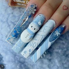 Xxl Christmas Nails, Christmas Long Nails, Winter Acrylics, Nails Noel, Nail Art Designs 2023, Nail Noel, Blue Christmas Nails