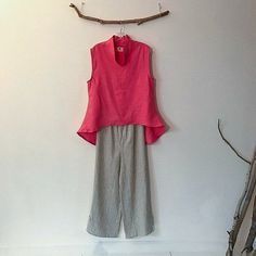 "Pink linen wavy end top size M ready to wear / Medium pink linen top / sleeveless linen top / casual linen top / linen vest / pink linen Ready to wear size M pink linen top ( This item can be shipped right the way) bust 40\" room on the garment fit size S and M - bust 38\" and under well. handmade by designer made in USA / solar powered studio size M ready to wear in emerald linen is also available in the link below https://www.etsy.com/listing/468718353/ready-to-wear-size-m-emerald-linen-wavy? Casual Pink Linen Blouse, Pink Linen Blouse For Summer, Fitted Pink Linen Top, Chic Ramie Tops For Spring, Spring Linen Sleeveless Blouse, Spring Sleeveless Linen Blouse, Pink Linen Tops For Spring, Pink Linen Summer Tops, Linen Vest